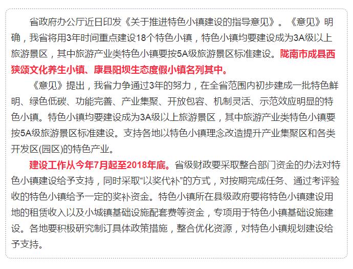 甘肅計(jì)劃3年建18個特色小鎮(zhèn)，看看隴南有幾個~